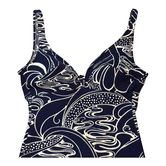 American vintage Jantzen retro pin up Swimsuit navy white floral size large - Picture 5 of 12